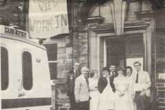 Thornton View Hospital Occupation 1984 David Williams, Rodney Bickerstaffe, Martin Kineavy, Nurses Betty Elie (COHSE) and Hazel Ward (NUPE)